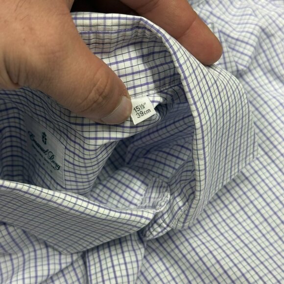 Emanuel Berg Paris Dress Shirt White / Blue Check Italy Cotton 15.5 Medium - Picture 6 of 9